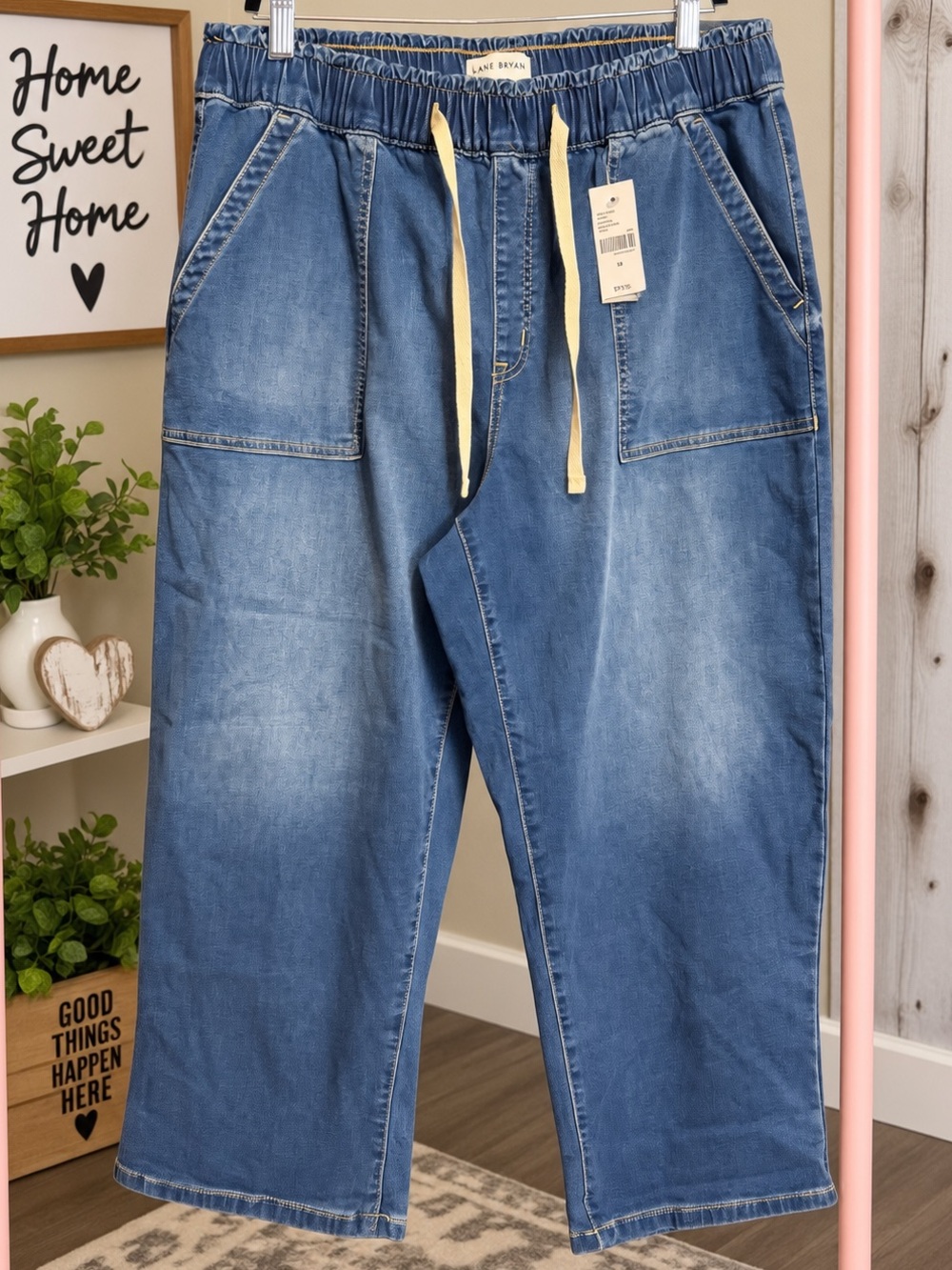 Lane Bryant Size 18 Denim Crop Jeans NWT Pull-On Drawstring Wide Leg